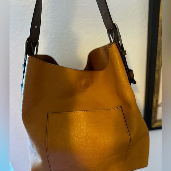 Camel and dark brown real leather hobo bag - Picture 3 of 4